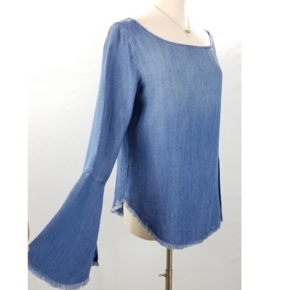 Cloth & Stone Chambray Blue Boho Bell Sleeve Top - Picture 12 of 12